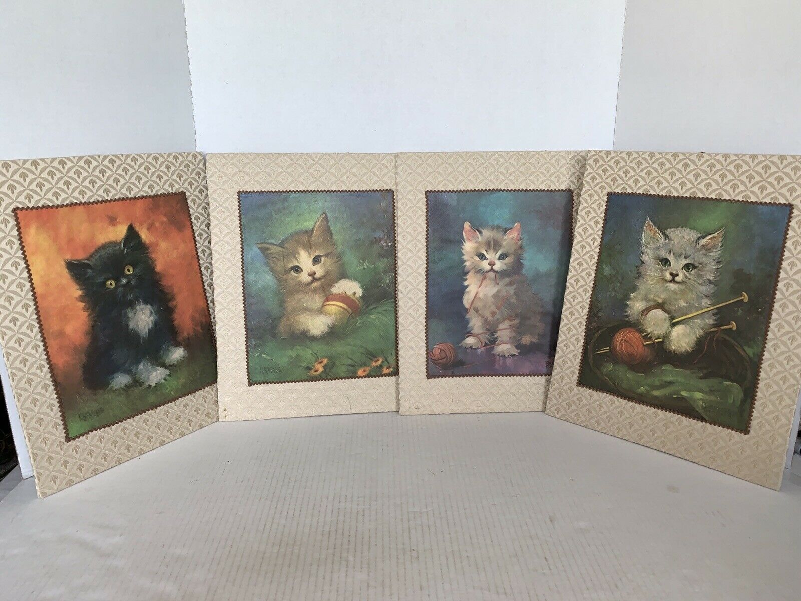 Vintage Set of 4 FLORENCE KROGER Cat Litho Prints 8” X 10” Mounted ...