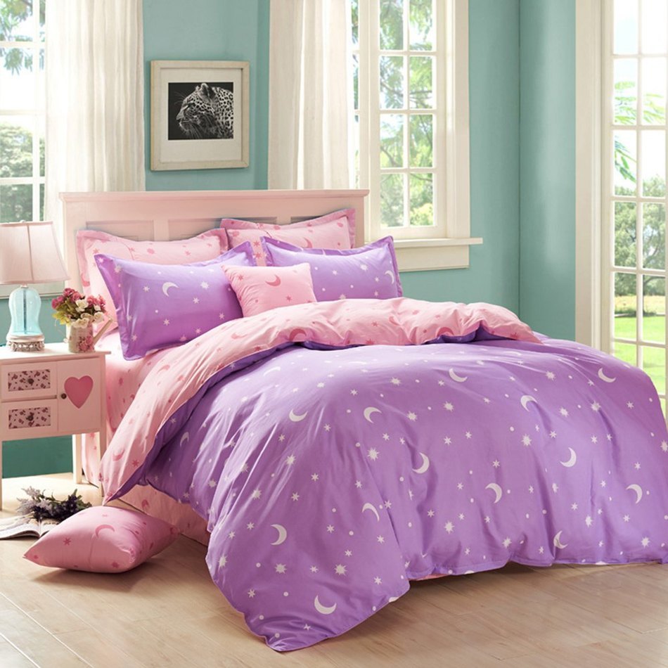 Elegant Pink Night Sky 4 Piece Bedding Set reactive printed bed linen