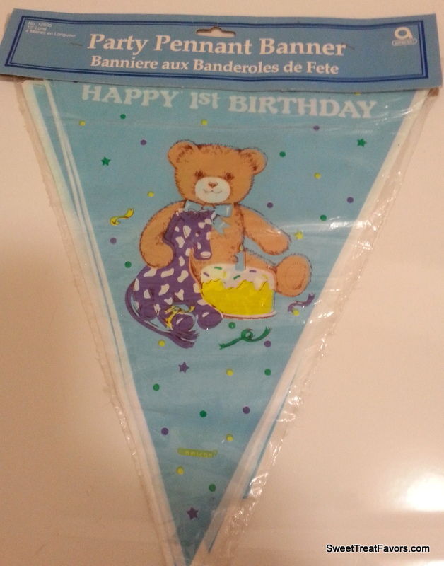 Banner 1st Birthday First Party Garland Birthday Decoration Poster Blue Bear Boy - $8.85