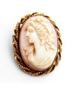 High Relief Shell Cameo Brooch Pendant Seed Pearls 10 K Gold - $329.83