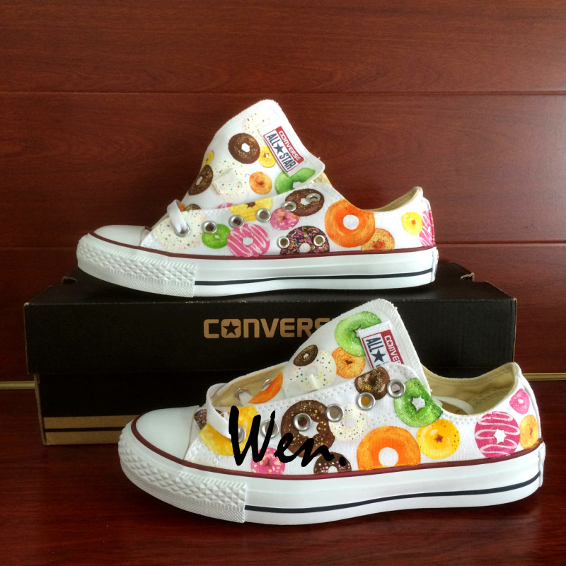 Donut Design Converse Chuck Taylor Hand Painted Shoes Low Top White Sneakers