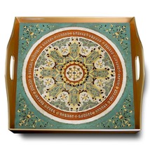 Square ottoman tray - Turquoise Oriental Traditional Miniatures - Hand Painted - $199.00