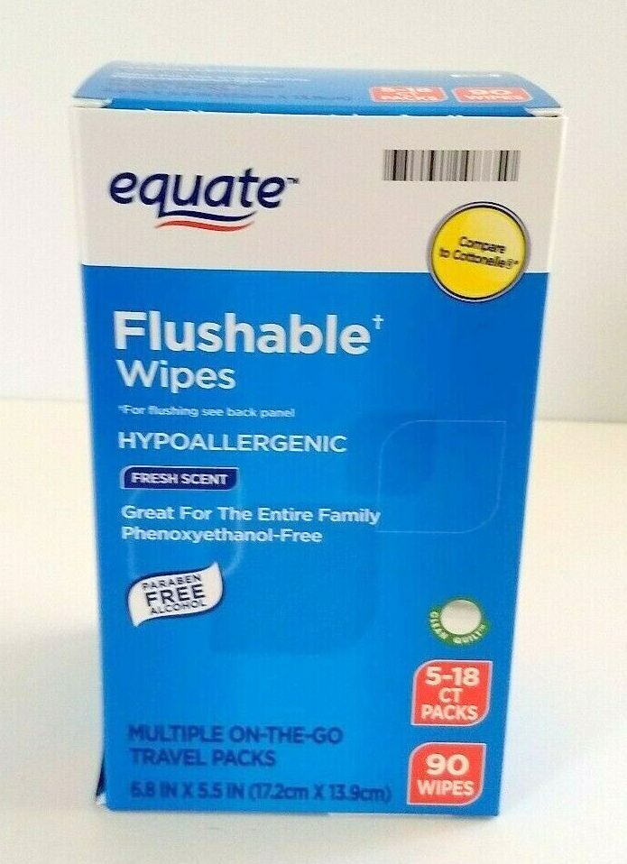 Equate Flushable Wipes, Fresh Scent, 5 Travel Packs of 18 Wipes, 90