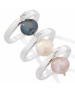 Cultured Freshwater Pearl Sterling Silver Stackable 3 piece Ring Set Size 8 - $44.97