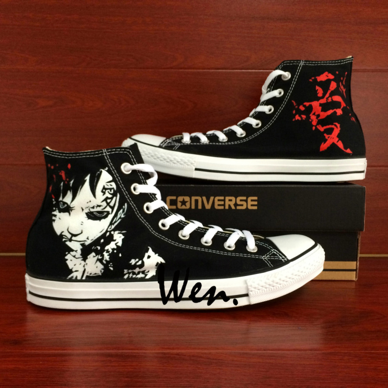 Converse All Star Anime Naruto Shippuuden Gaara Love Hand Painted Shoes Sneakers