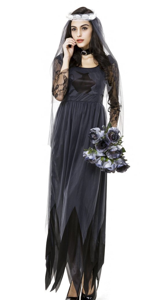 beautifulfashionlife Women's Deluxe Victorian Ghost Bride Costume Black L