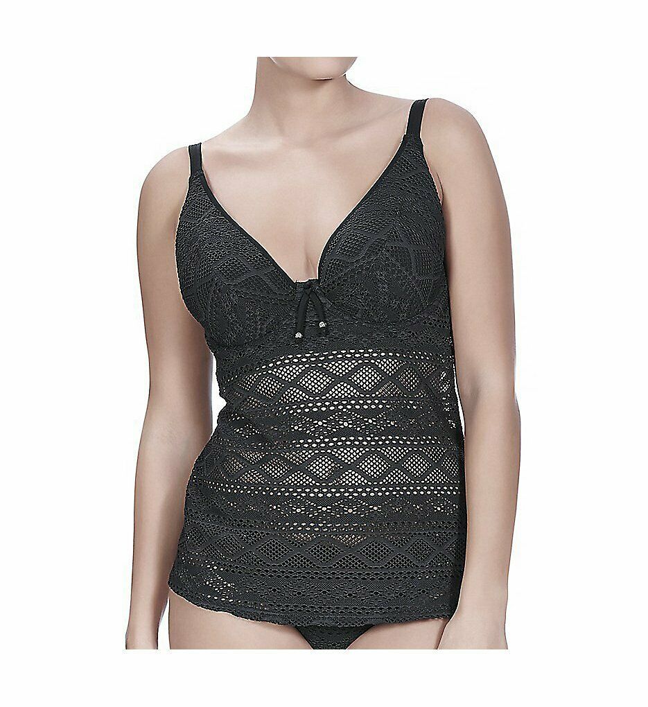 Freya BLACK Sundance Underwire Padded Tankini Swim Top, US 32H Swimwear