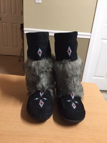 black furry moccasins