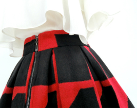Women Vintage Inspired Red Black Midi Party Skirt Wool-blend Pleated Party Skirt image 6