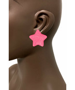 1.5/8 Long 80s Style Large Star Pink Casual Statement Fun Clip On Earrings - $11.23