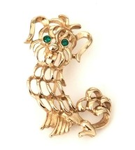 VTG Avon Green Rhinestone Eye Gold Tone Puppy Dog Brooch Pin Animal Jewelry - $12.99