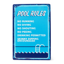 Pool Rules Sign List Metal 14" High Swimming Backyard Friends Blue Vintage Style