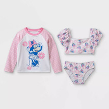 Toddler Girls' Minnie Mouse Long Sleeve Rash Guard Set - Pink 12M - $24.30