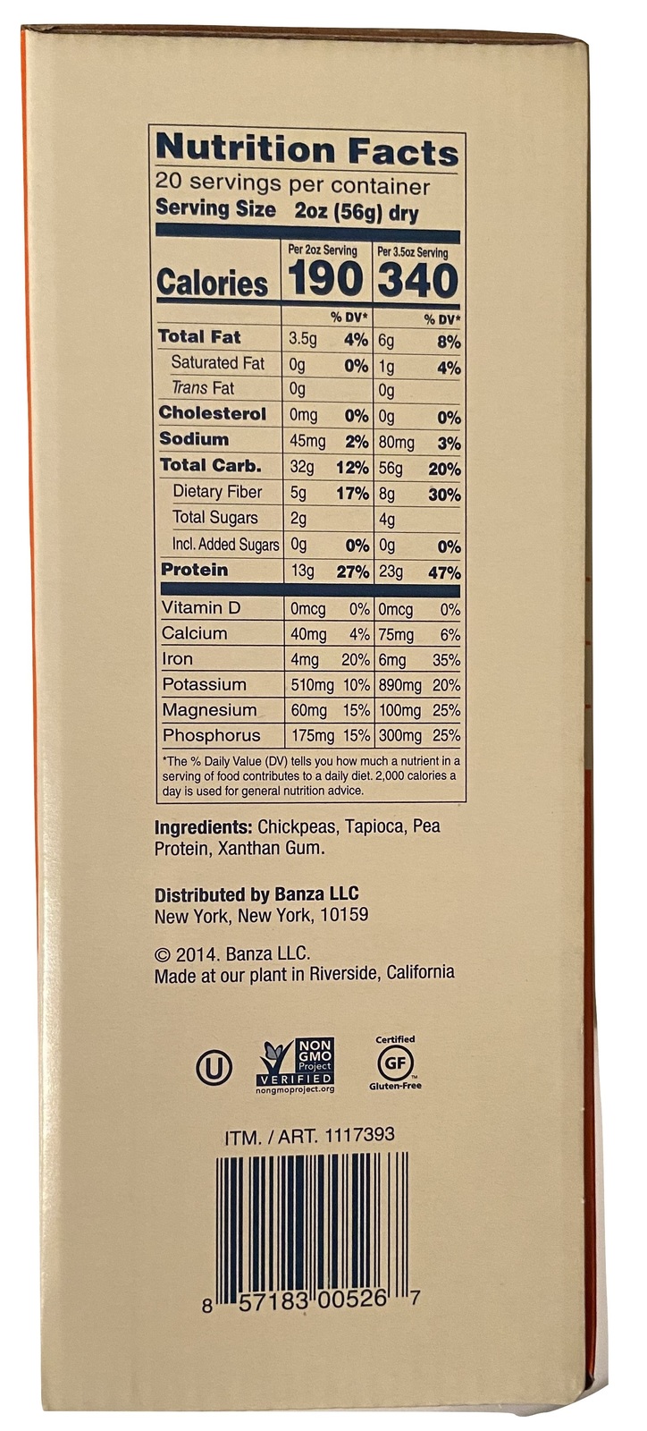 Banza Rotini Pasta Made From Chickpeas, 5 bags of 8 oz each Box Pasta