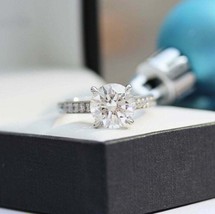 2.20Ct Round Cut Simulated Diamond Engagement Ring Solid 14K White Gold Size 6 - $256.22