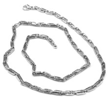 18K WHITE GOLD CHAIN ALTERNATE OVALS 4 MM, 24 INCHES, SQUARED TUBE NECKLACE image 1