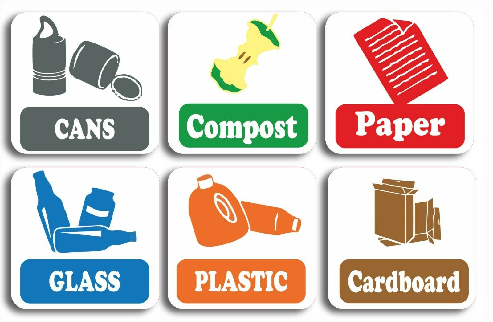 Self Adhesive 6pk recycling Sign Sticker card paper glass plastic cans