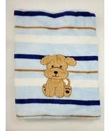 Snugly Baby Blanket Blue White Puppy Dog Stripes Thick Plush Security  B35 - $49.99