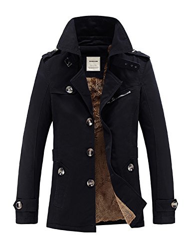 DAVID.ANN Men's Winter Thicken Cotton Windbreaker Fleece Jacket,Black,Small - Outerwear