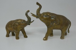 Brass Elephant Trunk Up Figurine Set 6&quot; 5&quot; Vintage Collectible Made in K... - $35.62