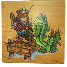 Moose Creek Crossing Big Bass Fishing Bear Rubber Stamp Stampendous XW002 1997 - $12.57