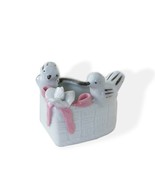 Vintage Off White Ceramic Heart Basket Love Birds Ring Dish Flower Pink ... - $9.99