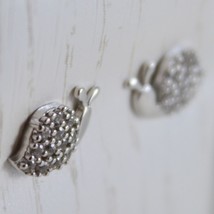 18K WHITE GOLD EARRINGS WITH MINI SNAIL & ZIRCONIA FOR KIDS CHILD MADE IN ITALY image 2