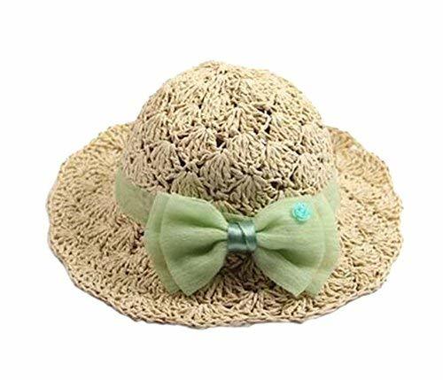 PANDA SUPERSTORE Creative Summer Straw Beach Bow Cream-Colored Girl Hat