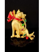 Vintage dog brooch / Signed Christmas pin -  dog pin / pet sitter gift /... - $55.00