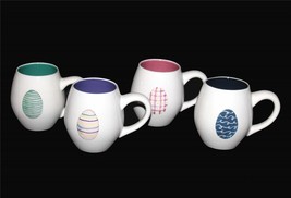 4 Rae Dunn "Happy Easter" Decorated Eggs Fat Belly Mugs Colored Interior New - $52.99