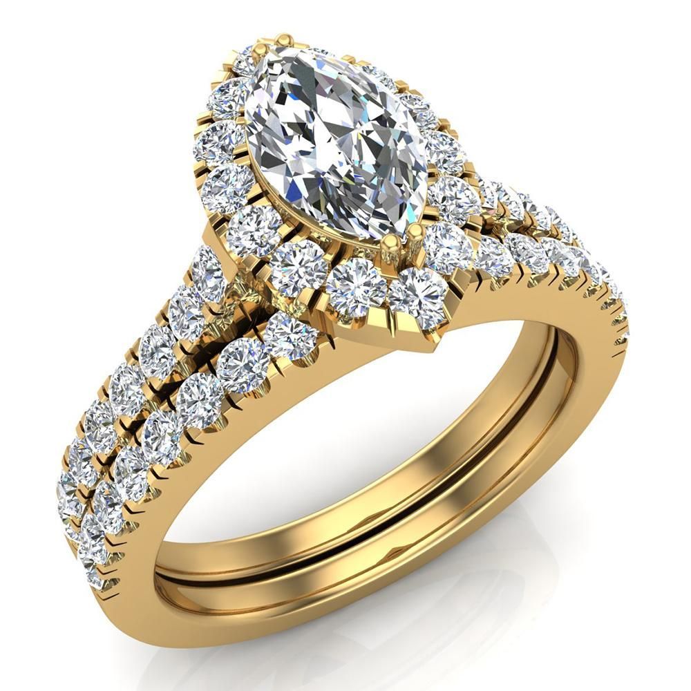 14K Yellow Gold Plated Marquise Round Cut D VVS1 Diamond Halo Bridal   Bridal 20ring 062 Zpsywaa5ltm 