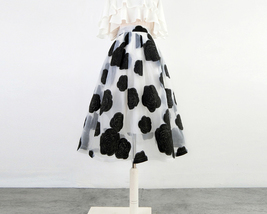 White Black Flower Modi Skirt Outfit Summer High Waist Organza Party Midi Skirts image 6