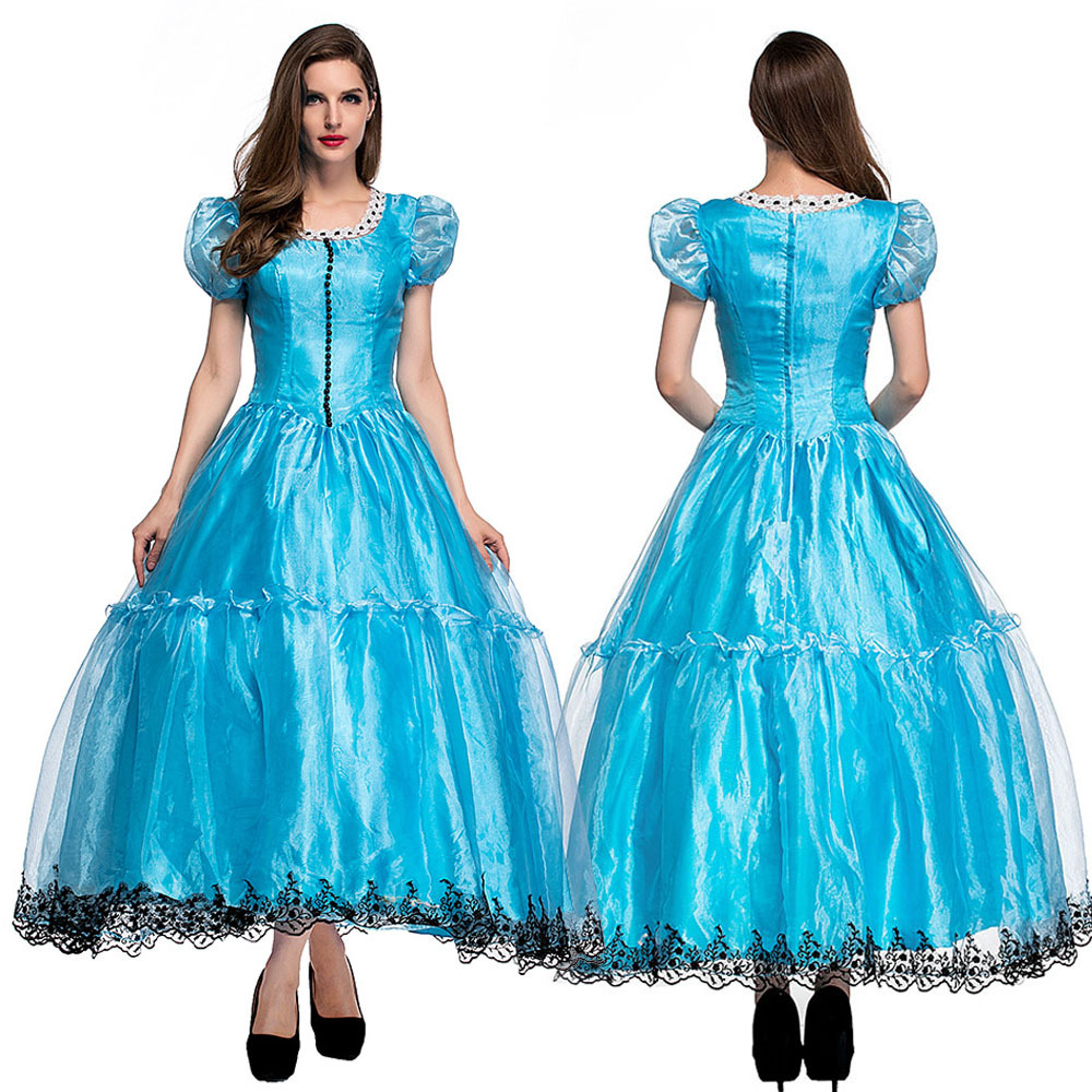 Halloween Adult Women Fairy Tale Princess Cosplay Maxi Lace Dress - Women