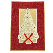 Vintage Hallmark Holiday Christmas Cards Red Tree 4 Cards 4 Envelopes Un... - $14.84