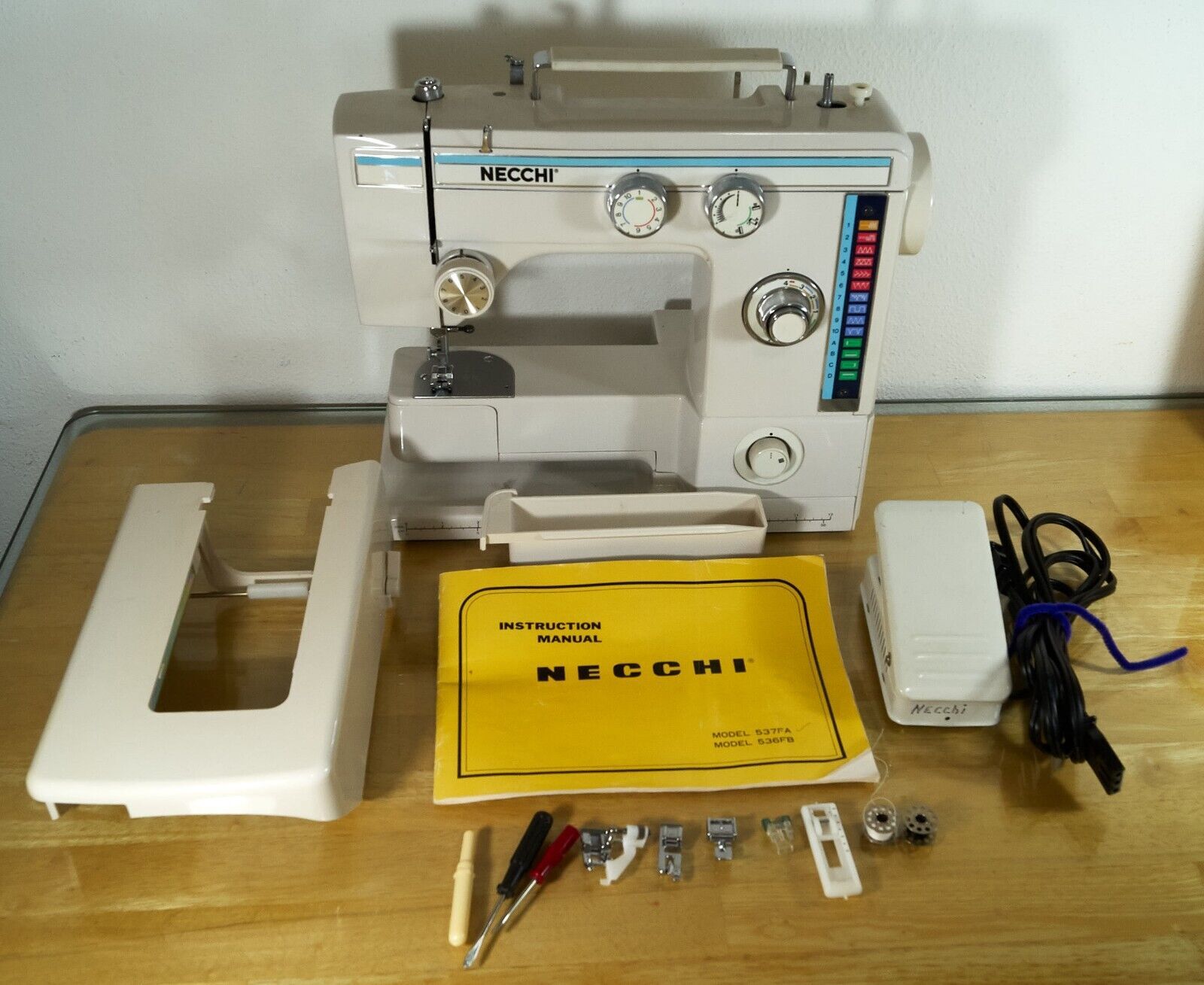 Necchi Sewing Machine Model 537FA With Manual Foot Pedal Tested Works Machines