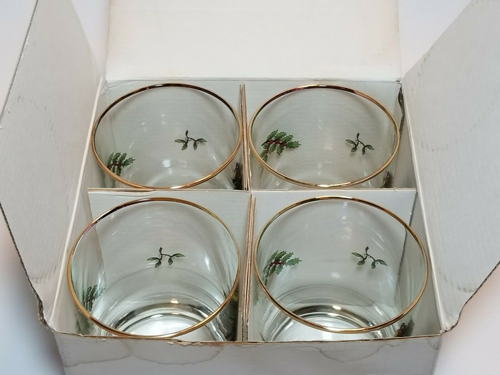 Spode Christmas Tree Double Old Fashioned Glasses in Box Gold Rim Set