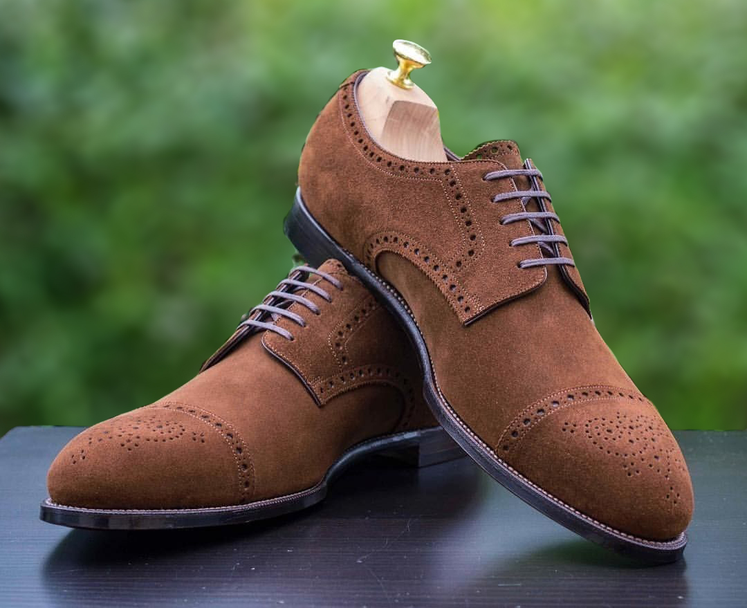 Handmade Brown Suede Lace Up Shoes, Men's Cap Toe Brogue Dress Shoes ...