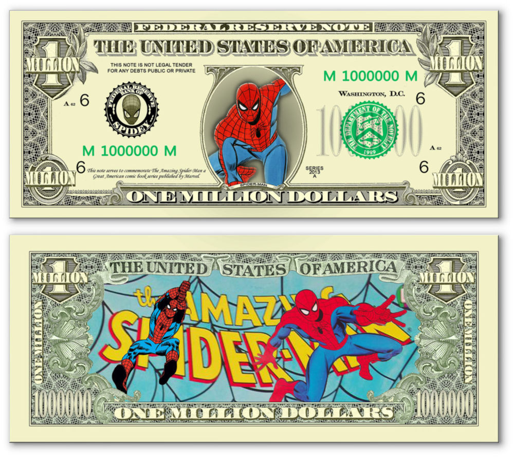 The Amazing Spider Man One Million Dollar Bill Novelty Note Funny Money ...