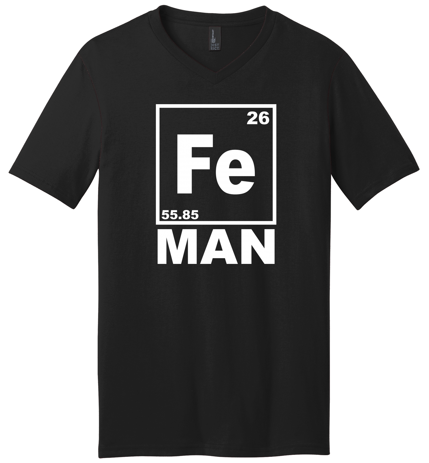 Image of Fe Man Funny T Shirt Iron Man Chemistry Periodic Table Elements Mens V-Neck Tee