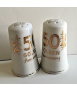 Golden 50th Anniversary Salt and Pepper Shakers Japan No H-735 Vintage - $4.99