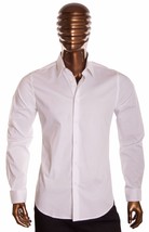 White long sleeve dress shirt Men's slim fit casual dress button up shirt S-2X - $27.54