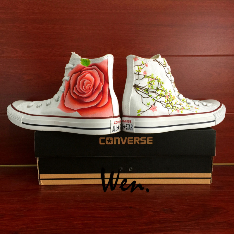 Unisex Converse All Star Pink Floral Flower Design Hand Painted Shoes ...