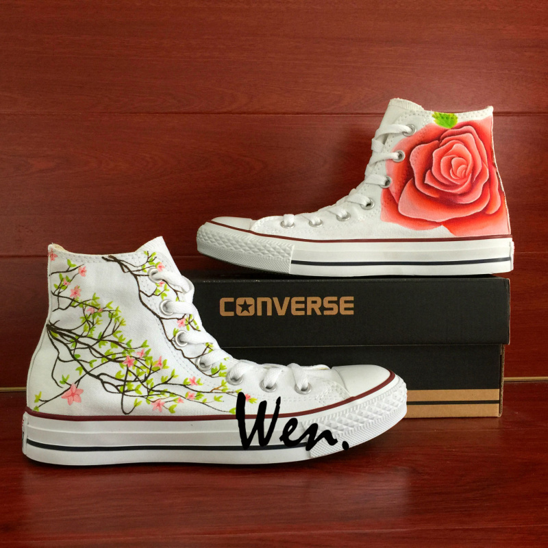 Unisex Converse All Star Pink Floral Flower Design Hand Painted Shoes Wedding
