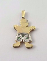 14k Two Tone Gold Double Plated Baby Boy Charm With Emerald May Birthstones  - $250.00
