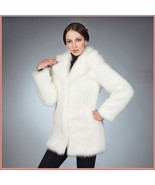 Fluffy White Imitation Mink Classic Retro Lapel Collar Long Sleeve Zip U... - $211.95