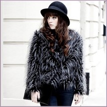 Plush Peacock Feather Faux Fur Long Sleeved Medium Length Jacket Coat
