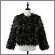 Plush Peacock Feather Faux Fur Long Sleeved Medium Length Jacket Coat image 3