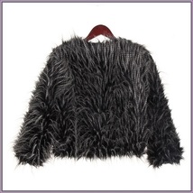 Plush Peacock Feather Faux Fur Long Sleeved Medium Length Jacket Coat image 4
