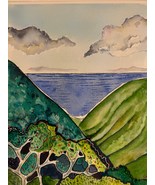Original Watercolor painting of an ocean valley on Moloka’i. Hawaii landscape.  - $45.00