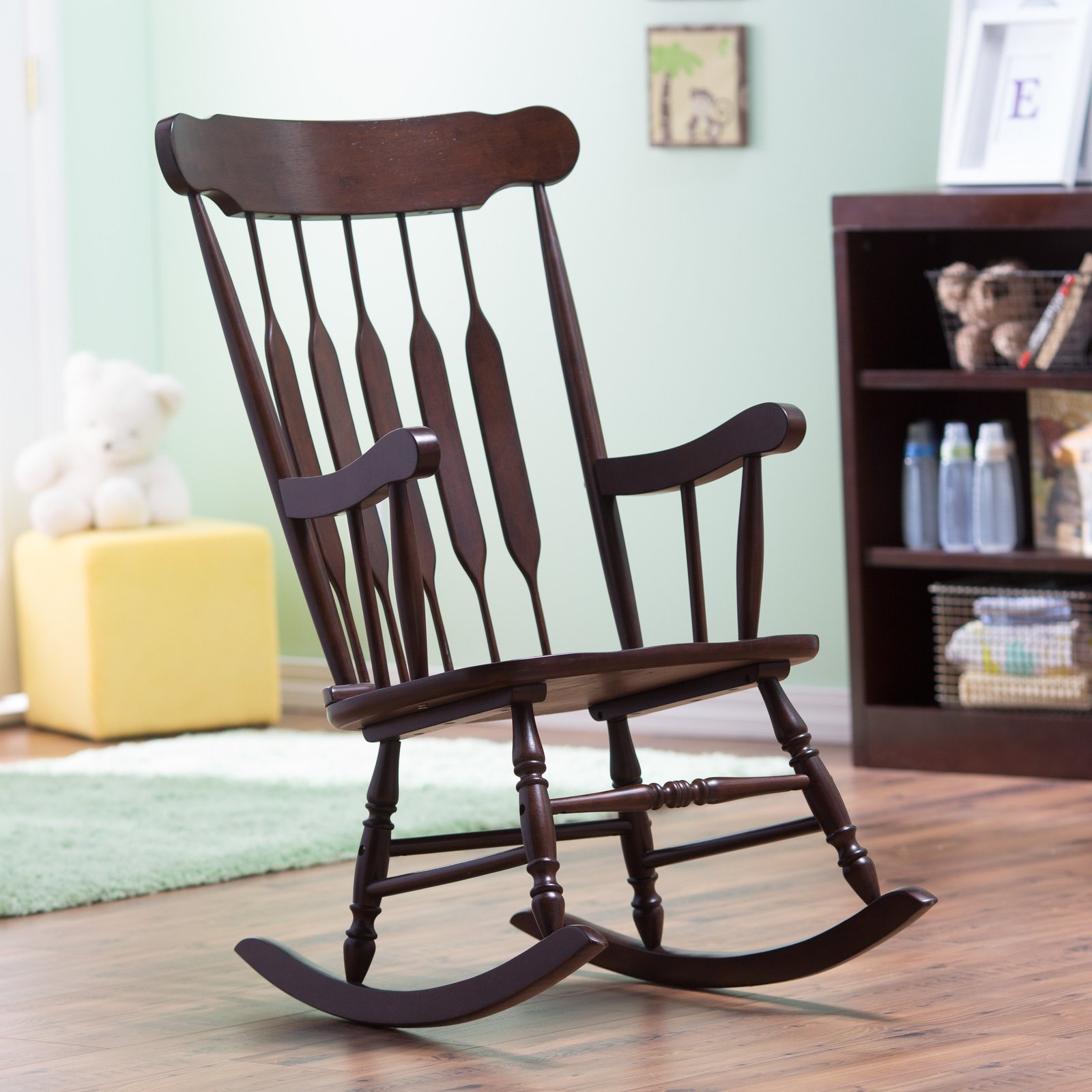 Nursery Rocking Chair Home Bedroom Brown Wood Baby Nursing Rocker